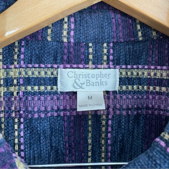 Christopher and Banks Purple and‎ Black Plaid Striped Vest Women’s Size Medium - Picture 3 of 7